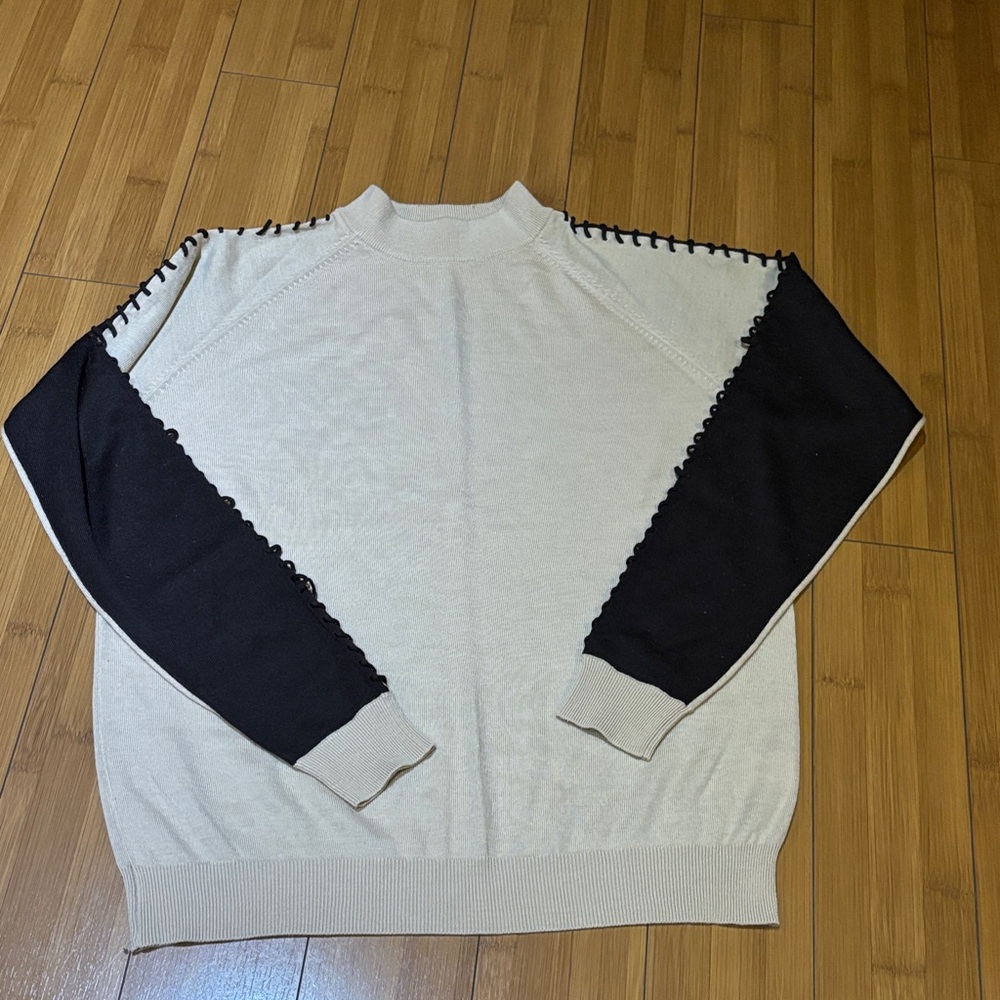 Venezia Cream and Black Crewneck Sweater